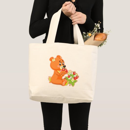 schattig beer dat aardbeien eet grote tote bag (Voorkant (product))
