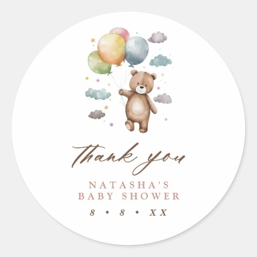 Schattig Beer en ballonnen Baby shower Dank u Ronde Sticker (Voorkant)