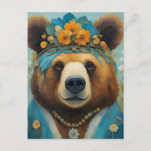 Schattig Beer in een kroon met bloemen Hippie