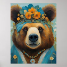 Schattig Beer in een kroon met bloemen Hippie