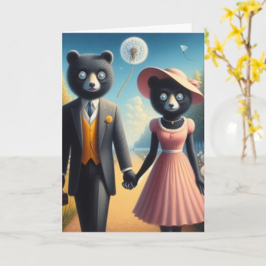 Schattig Beer Koppel een wandeling in het park Hou Kaart (Gele Bloem)