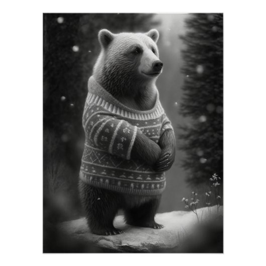 Schattig Beer met een Cozy Sweater Perfect Poster (Voorkant)
