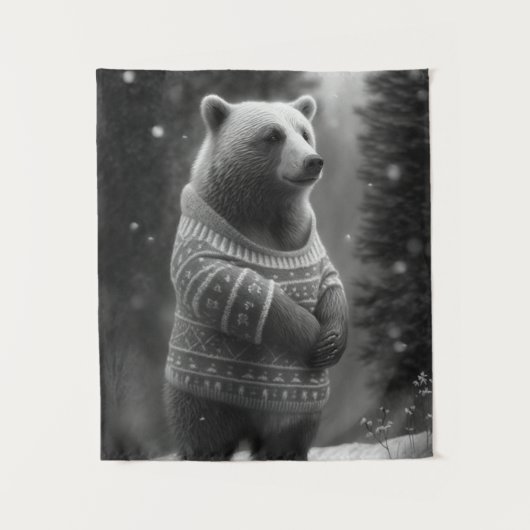 Schattig Beer met een Cozy Sweater Wandkleed (Voorkant)