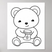 Schattig Beer met een honingpot kleurplaat Poster (Voorkant)