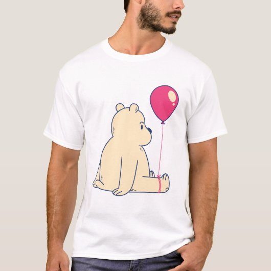 Schattig Beer met een rode ballon T-shirt (Voorkant)