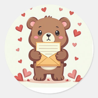 Schattig Beer met liefdesbrief Ronde Sticker
