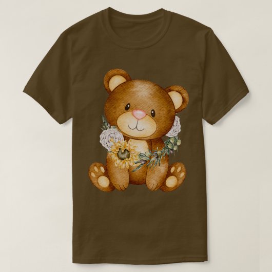 schattig beer met zonnebloem t-shirt (Design voorkant)