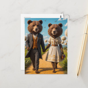 Schattig Beer Paar op een wandeling in het park Briefkaart