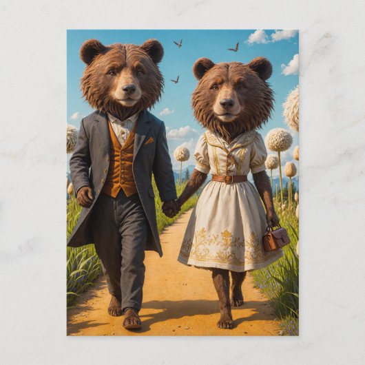 Schattig Beer Paar op een wandeling in het park Briefkaart (Voorkant)