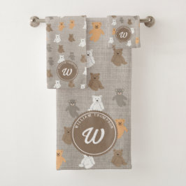 Schattig Beer Patroon Initiaal Monogram Bad Handdoek