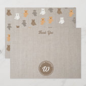 Schattig Beer Patroon Initiaal Monogram Bedankkaart (Voorkant / Achterkant)