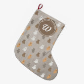 Schattig Beer Patroon Initiaal Monogram Grote Kerstsok (Voorkant (Hangend))