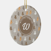 Schattig Beer Patroon Initiaal Monogram Keramisch Ornament (Rechts)