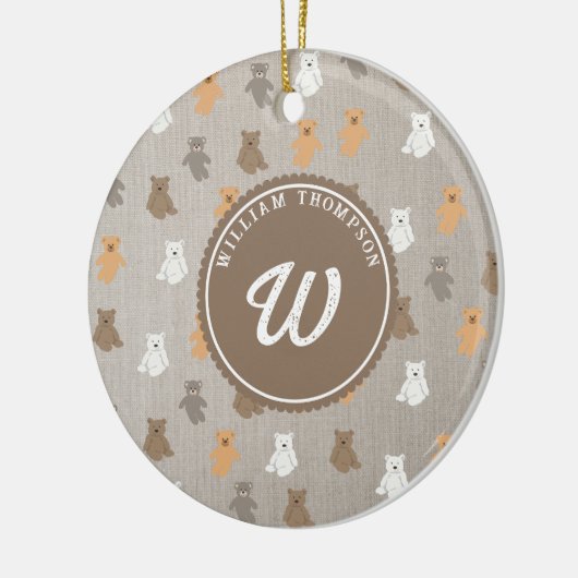 Schattig Beer Patroon Initiaal Monogram Keramisch Ornament (Links)