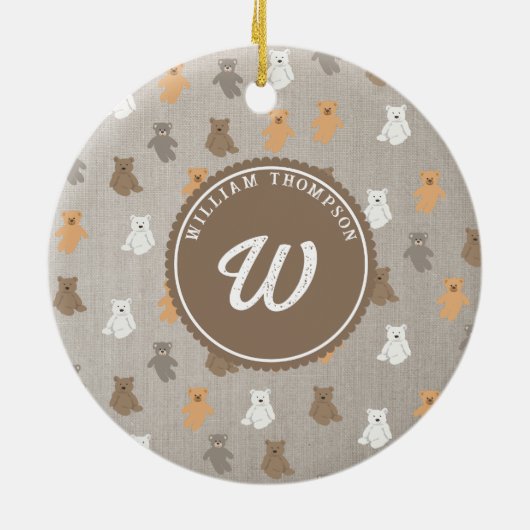 Schattig Beer Patroon Initiaal Monogram Keramisch Ornament (Achterkant)