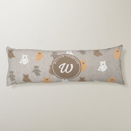 Schattig Beer Patroon Initiaal Monogram Lichaamskussen (Achterkant)