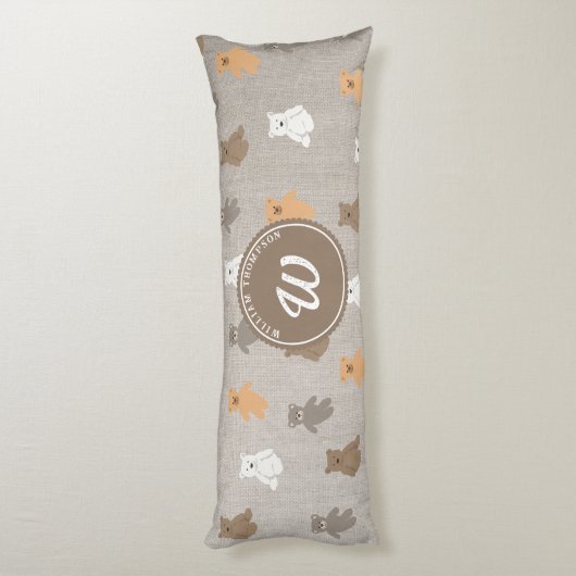Schattig Beer Patroon Initiaal Monogram Lichaamskussen (Achterkant (Verticaal))