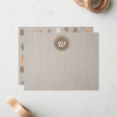 Schattig Beer Patroon Initiaal Monogram Notitiekaartje (Voorkant / Achterkant in situ)