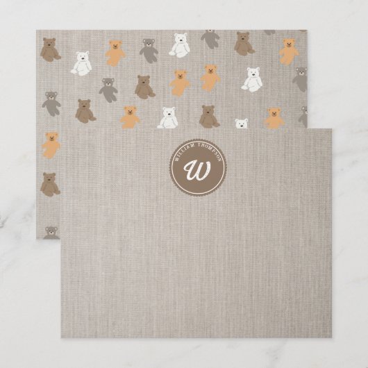 Schattig Beer Patroon Initiaal Monogram Notitiekaartje (Voorkant / Achterkant)