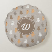 Schattig Beer Patroon Initiaal Monogram Rond Kussen (Achterkant)