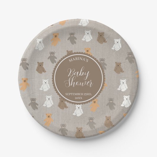 Schattig Beer Pattern Baby shower Papieren Bordje (Voorkant)