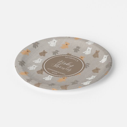 Schattig Beer Pattern Baby shower Papieren Bordje (Gekanteld)