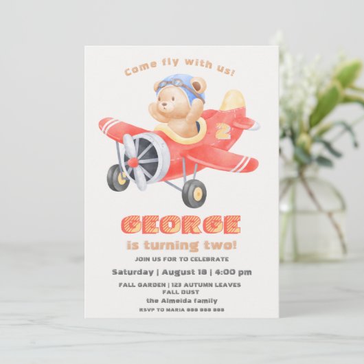 Schattig Beer Piloot Vliegtuig verjaardagsjongen Kaart (Staand voorkant)