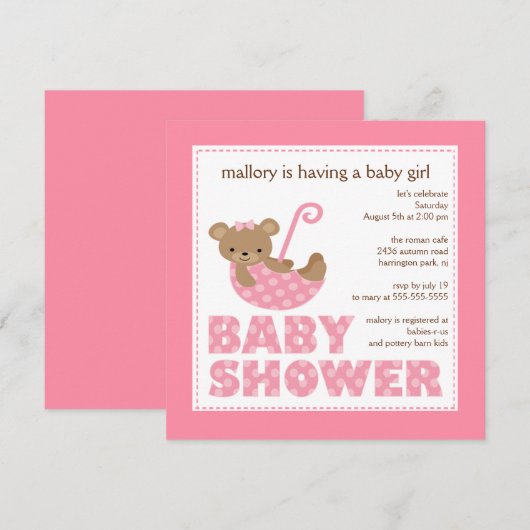 Schattig Beer Uitnodiging Baby shower (Voorkant / Achterkant)