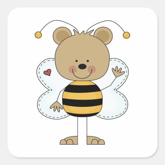schattig beer van hommels vierkante sticker (Voorkant)