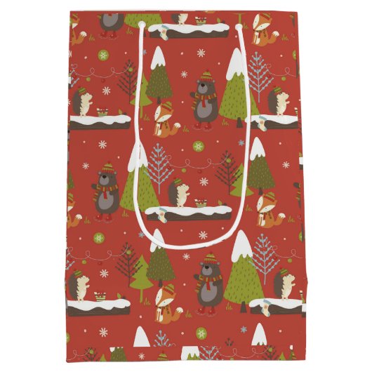 Schattig Beer, vos, & egel Kinder Kerstmis Grappig Medium Cadeauzakje (Achterkant)