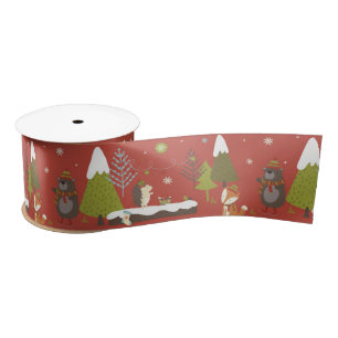 Schattig Beer, vos, & egel Kinder Kerstmis Grappig Satijnen Lint
