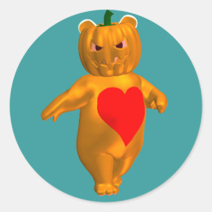 Schattig Beertje Met Pompoen Hoofd Ronde Sticker