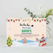 Schattig Beige en Blue Christmas Baby shower Bedankkaart (Staand voorkant)