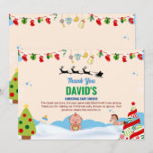 Schattig Beige en Blue Christmas Baby shower Bedankkaart (Voorkant / Achterkant)