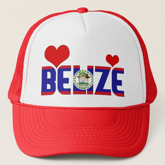 Schattig Belize Flag Hearts Patriottisch Trucker Pet (Voorkant)