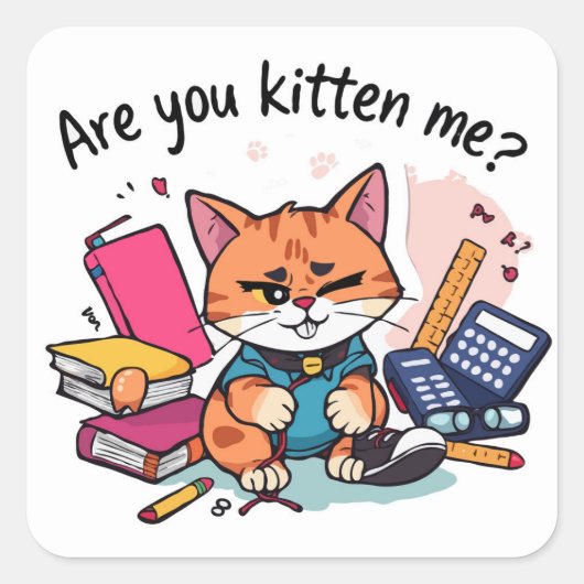 Schattig: "Ben je me aan het kitten?" Kat terug na Vierkante Sticker (Voorkant)