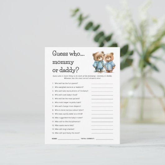 Schattig Beren raden wie mam vader Baby shower spe Kaart (Staand voorkant)