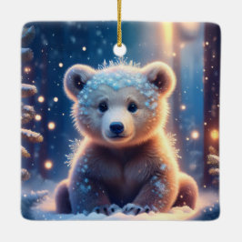 Schattig berenwelpje in besneeuwd bos keramisch ornament