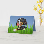 Schattig Berner Mountain Dog Wenskaart Kaart (Gele Bloem)
