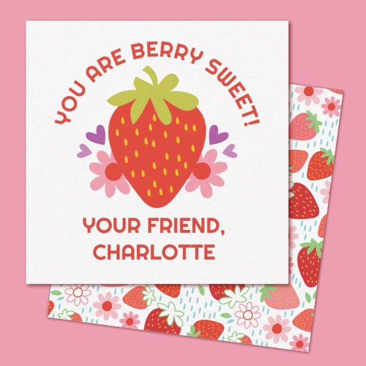 Schattig Berry Zoete Kinderen Aardbei Valentijn Notitiekaartje