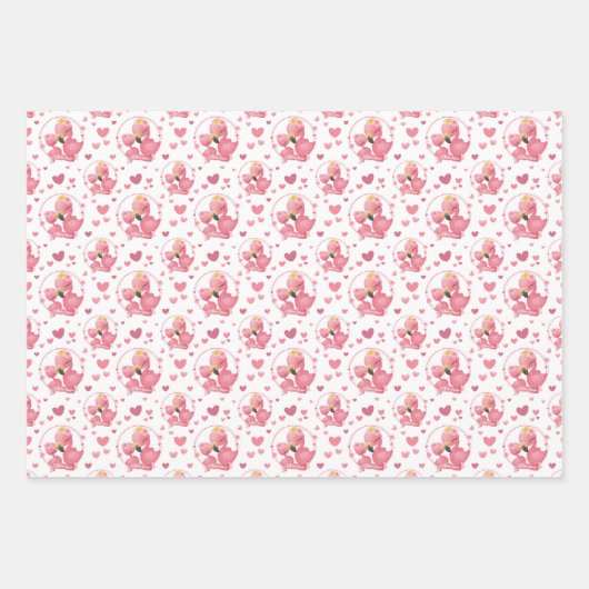 schattig betegeld mama meisje roze flamingo inpakpapier vel (Voorkant 2)