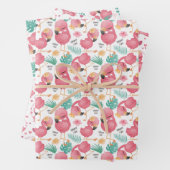 schattig betegeld mama meisje roze flamingo inpakpapier vel (In situ)