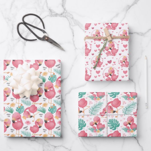 schattig betegeld mama meisje roze flamingo inpakpapier vel (Voorkant)