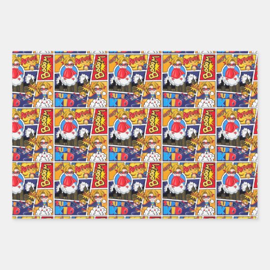 schattig betegeld superheldenpatroon inpakpapier vel (Voorkant)