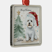 Schattig Bichon Gepersonaliseerd kerstcadeau Metalen Ornament (Rechts)