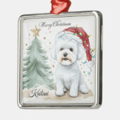 Schattig Bichon Gepersonaliseerd kerstcadeau Metalen Ornament (Links)