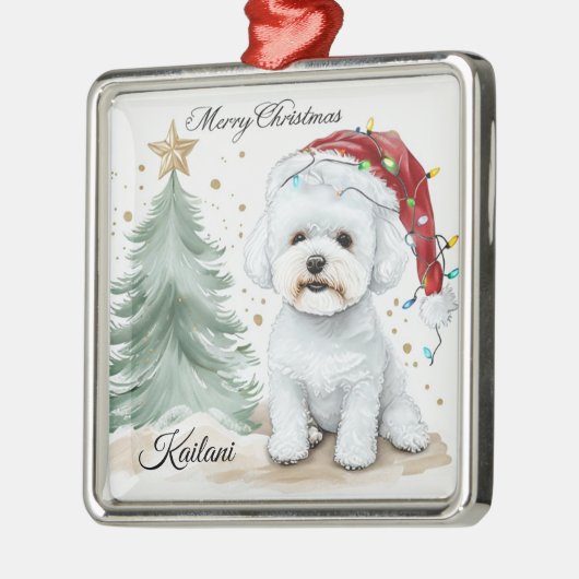 Schattig Bichon Gepersonaliseerd kerstcadeau Metalen Ornament (Links)