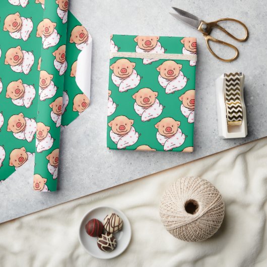 Schattig biggetje gewikkeld in deken cadeaupapier (Crafts)