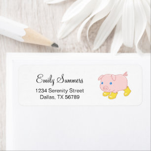 Schattig biggetje in gele rubberen laarzen etiket