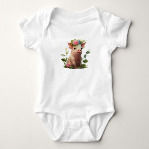 Schattig biggetje met bloemenkrans romper